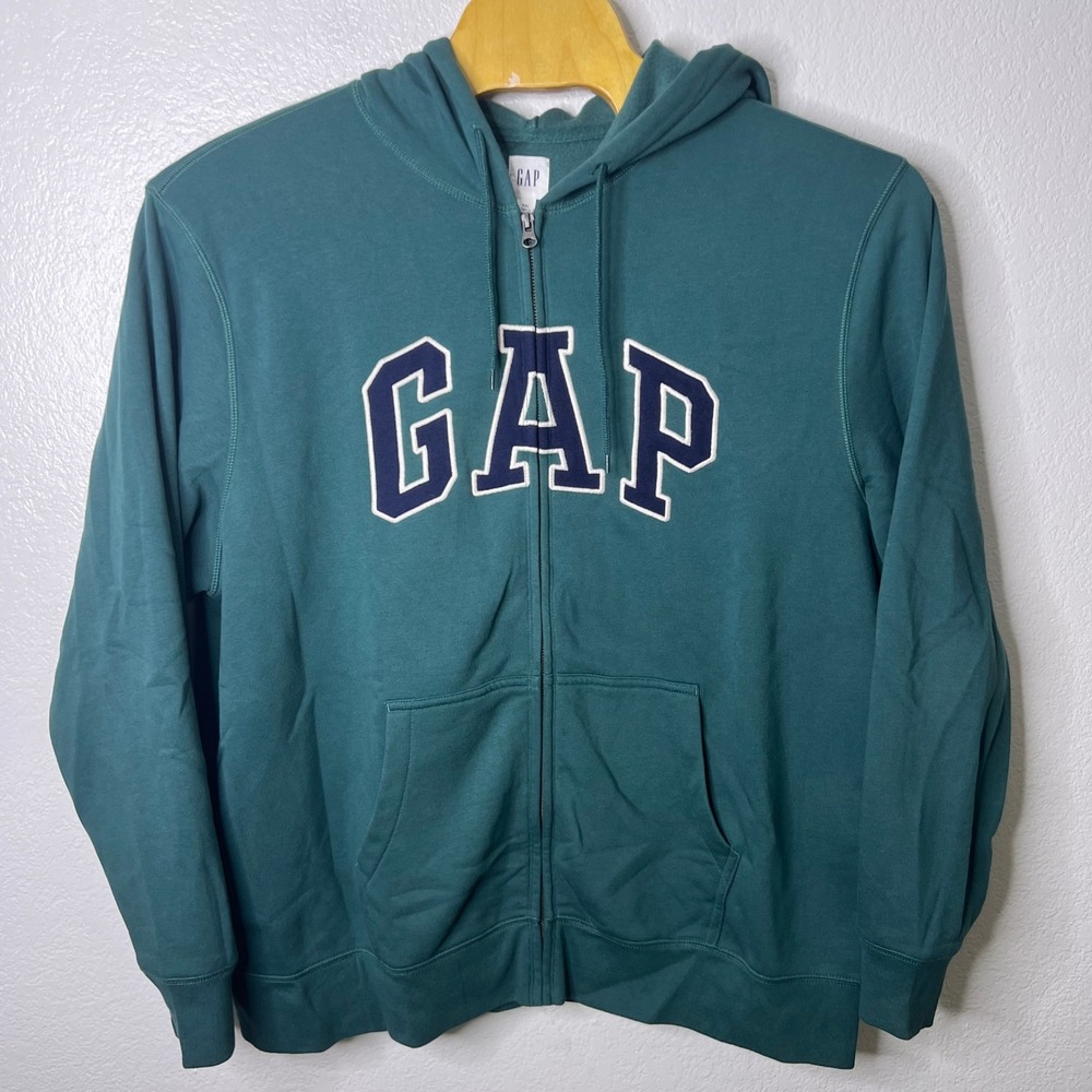 Gap Mens XXL Spell Out Full Zip Hoodie Sweatshirt Green Teal Logo - Picture 2 of 6